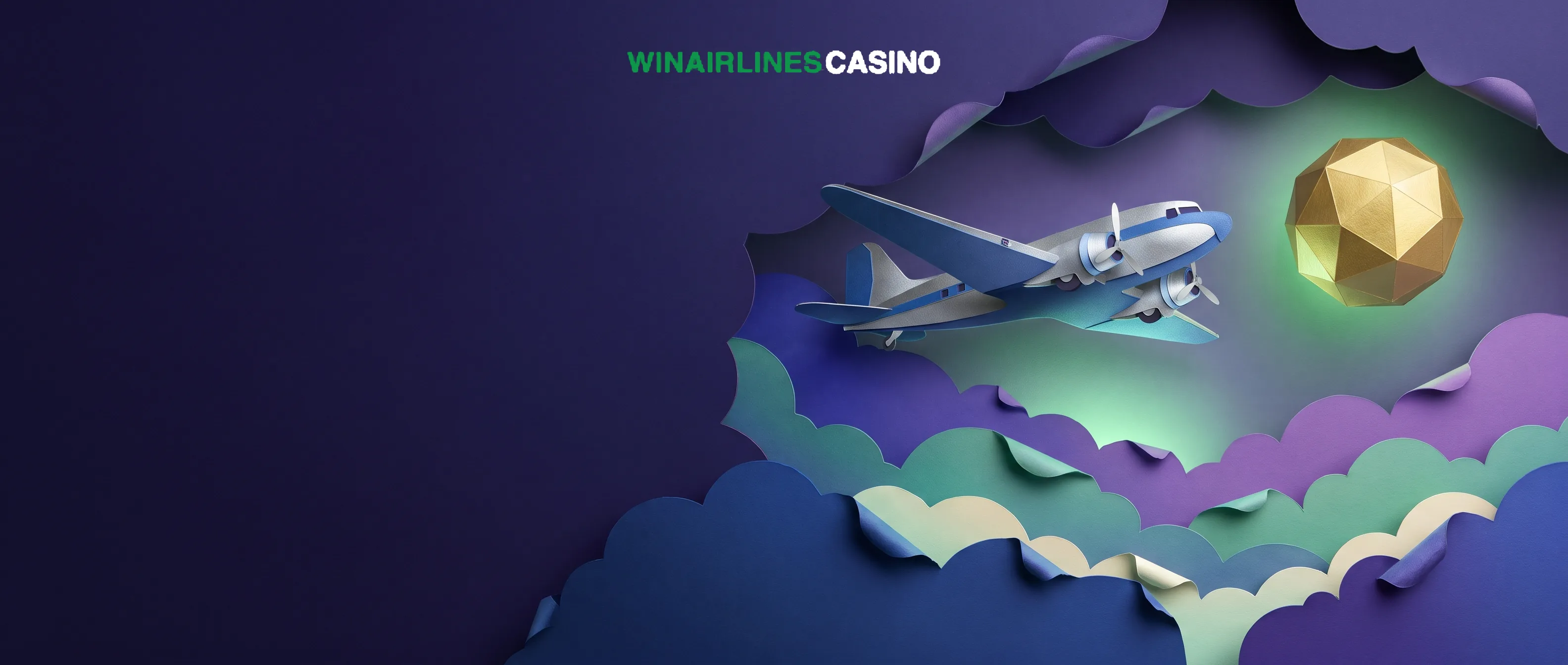 Win Airlines paper-cut aeroplane among layered clouds